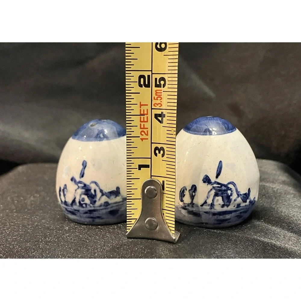 Vintage Delft Blue Mini Egg Dutch Windmill Hand Painted Salt & Pepper Shakers